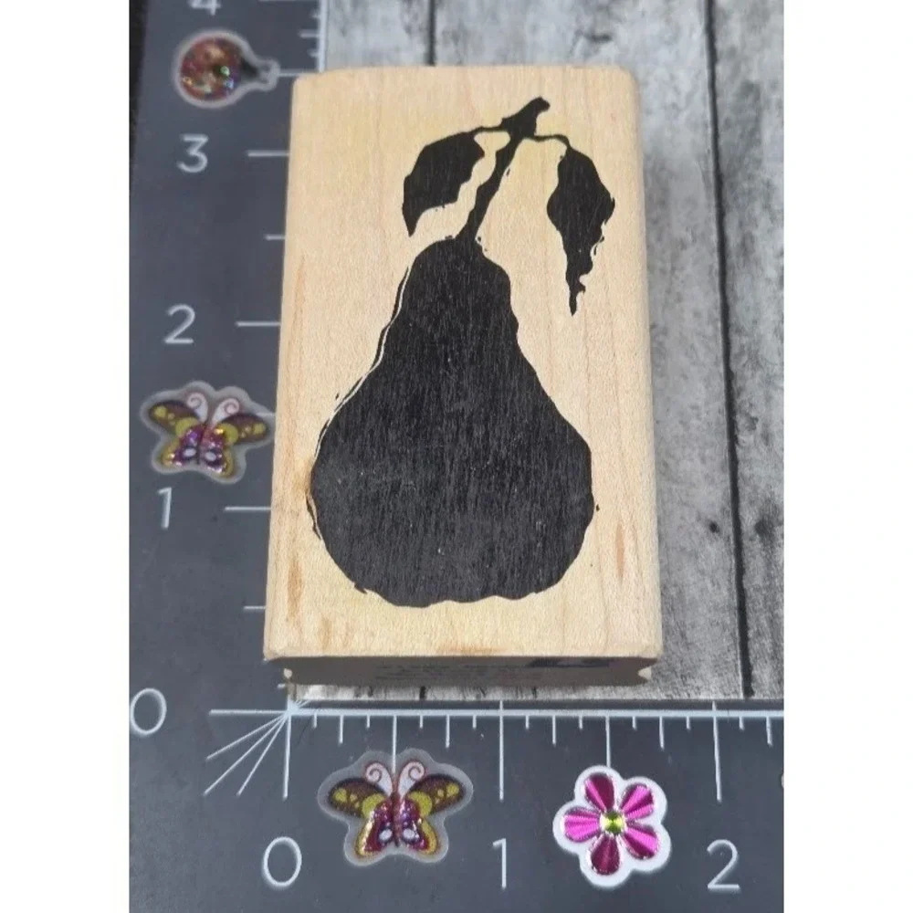 A Stamp In The Hand Pear Silhouette Fruit Rubber Stamp Wood #B47